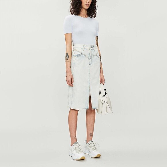 NWT Sandro high waisted faded wash denim midi skirt, XS - Picture 5 of 12